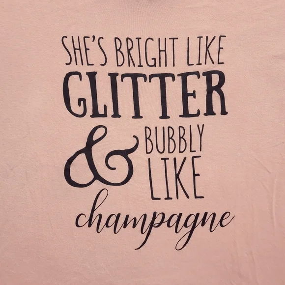 Mary Square Glitter/Champagne Pink Graphic V-Neck T-Shirt - Picture 5 of 5